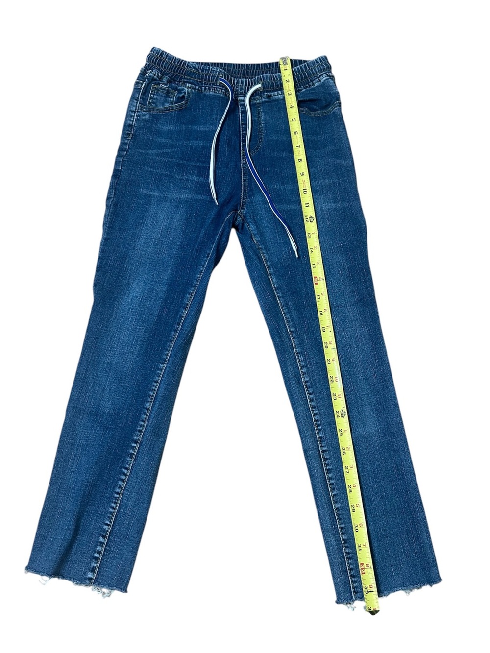SHEIN Blue Straight-Leg Drawstring Jeans
